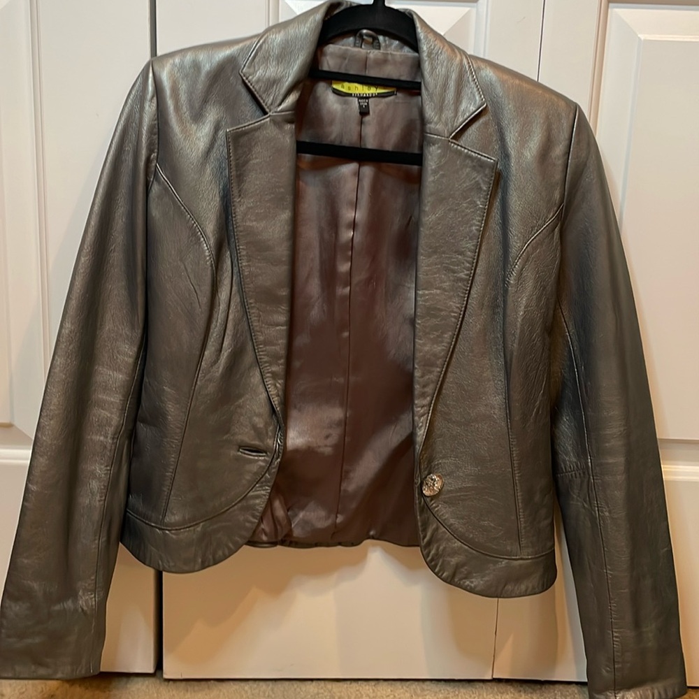 Leather Grey Blazer with rhinestone button